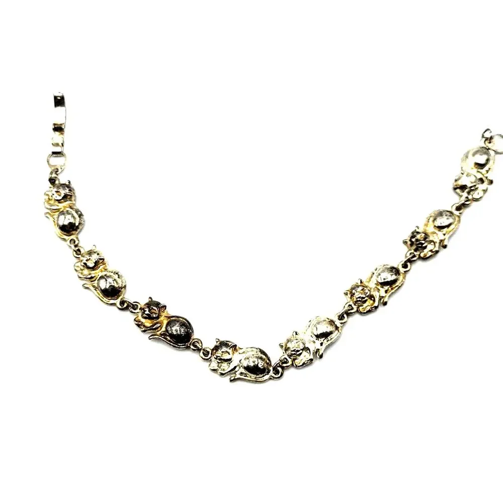 Vintage SJ Silvertone Cat Link Bracelet 8